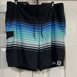 George Men's Swim Shorts - Black and Blue Stripes